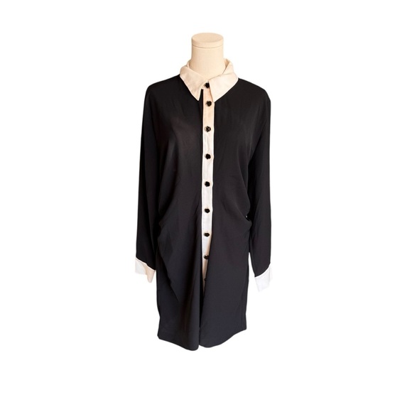 ZARA - Black & White Contrast Long Sleeve Button Preppy Shirt Dress XL - Picture 2 of 9
